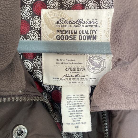 Eddie Bauer Goose Down Long Jacket Coat XS Winter Brown Outdoor Cold Weather - Picture 3 of 5